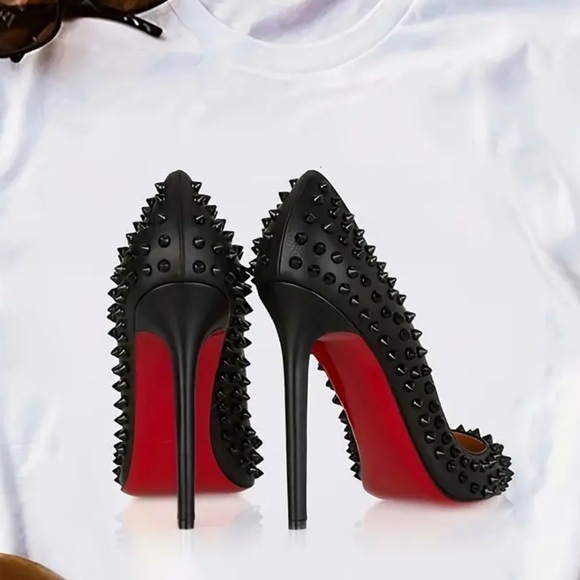unbranded Tops - Women's Black and Red Spiked Stiletto Heels Tee Shirt
